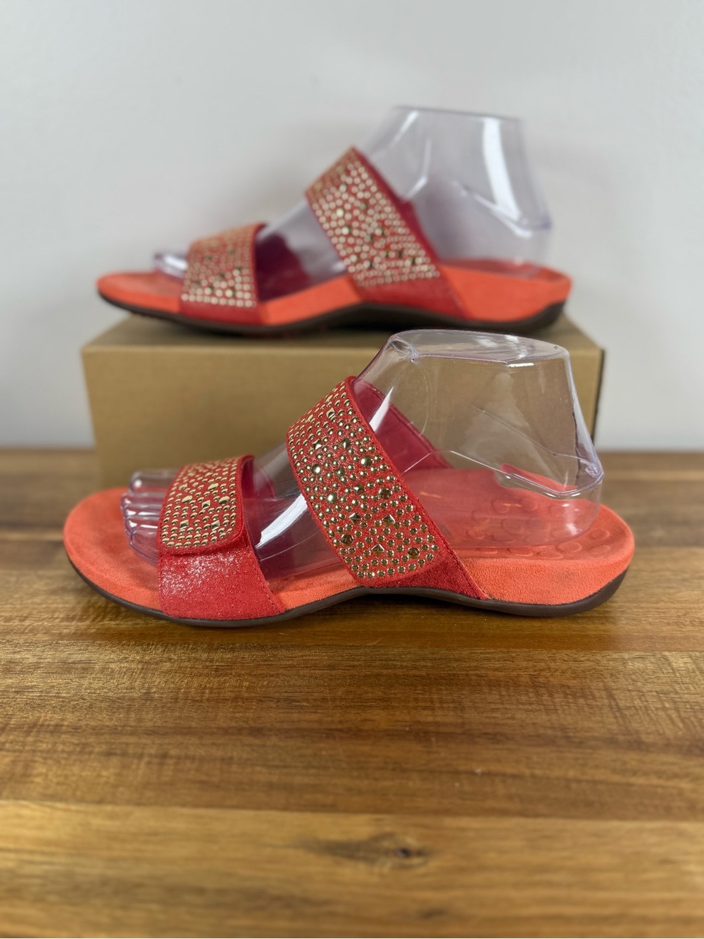 Vionic Samoa Slip-On Sandals, Orange with Gold Studs Size 8